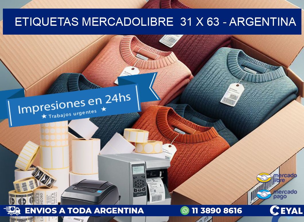 ETIQUETAS MERCADOLIBRE  31 x 63 - ARGENTINA