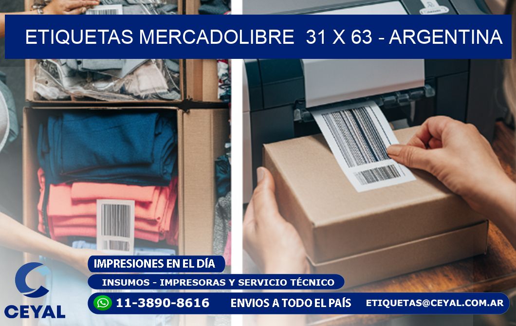 ETIQUETAS MERCADOLIBRE  31 x 63 - ARGENTINA