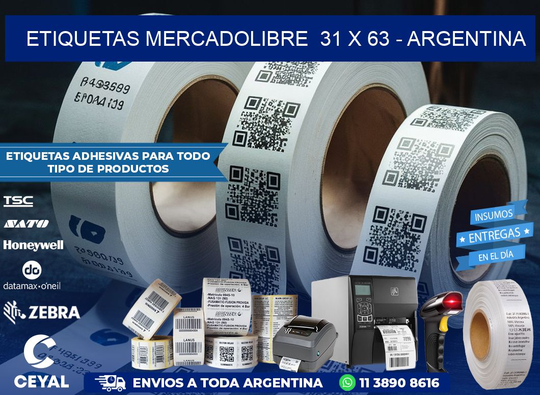 ETIQUETAS MERCADOLIBRE  31 x 63 - ARGENTINA