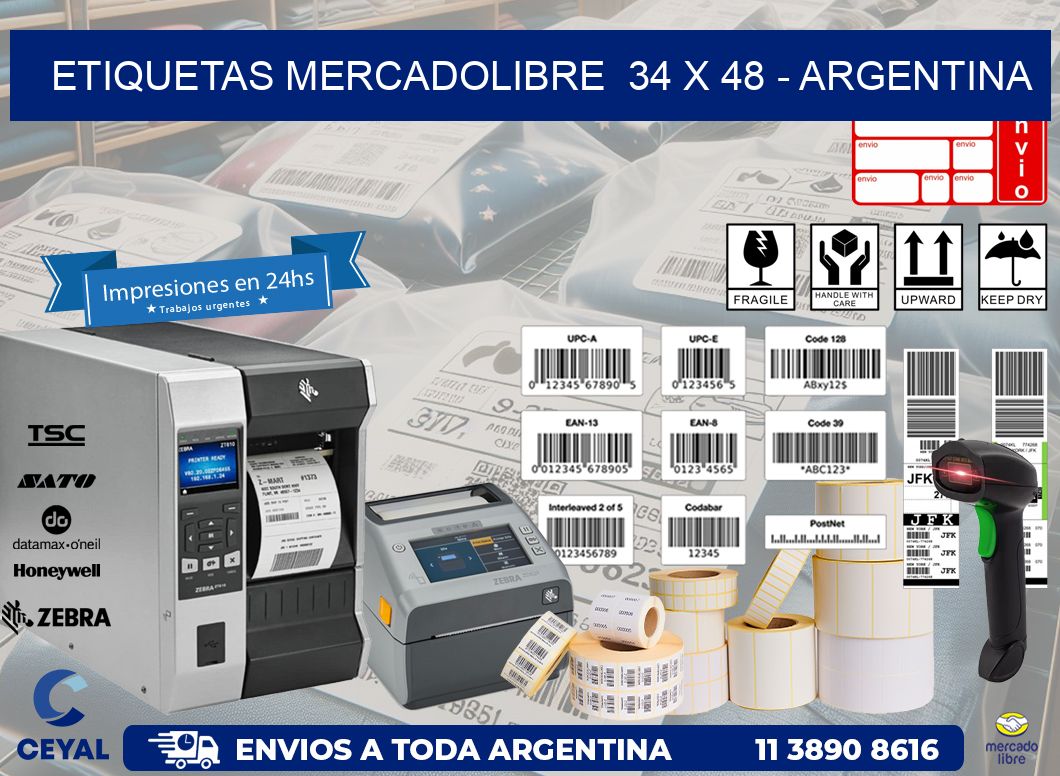 ETIQUETAS MERCADOLIBRE  34 x 48 - ARGENTINA