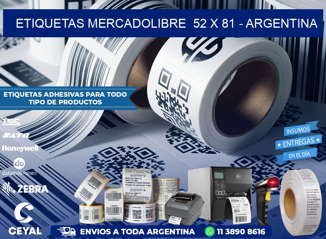 ETIQUETAS MERCADOLIBRE  52 x 81 - ARGENTINA