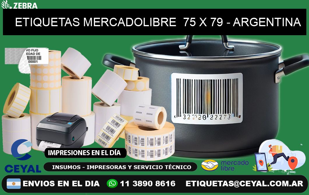 ETIQUETAS MERCADOLIBRE  75 x 79 - ARGENTINA