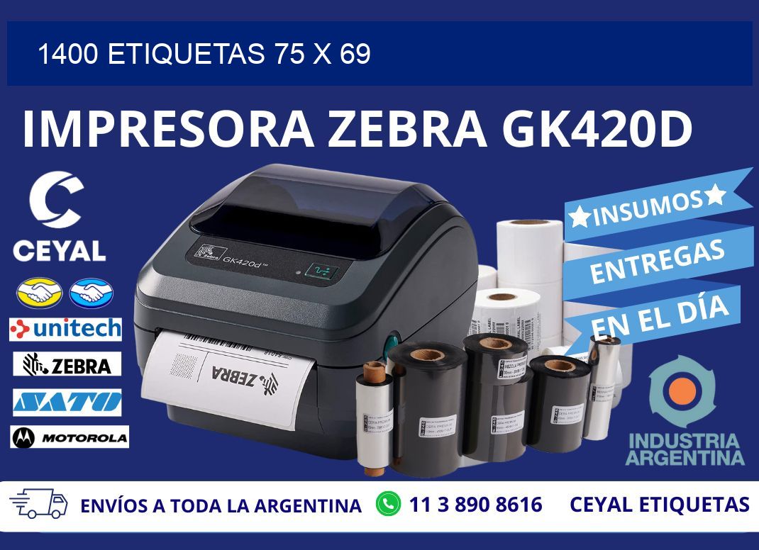 1400 ETIQUETAS 75 x 69