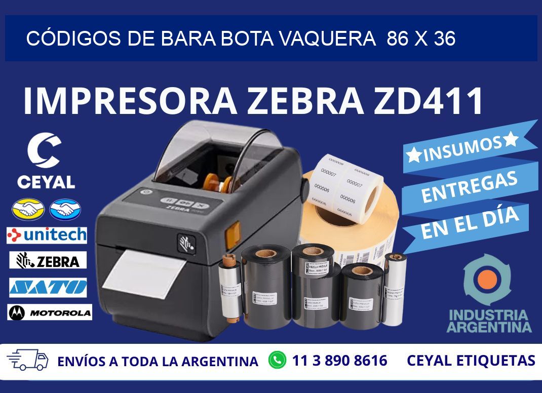 CÓDIGOS DE BARA BOTA VAQUERA  86 x 36