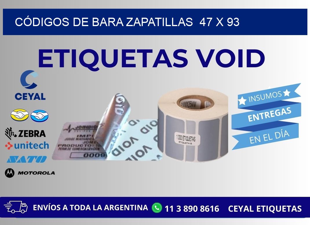 CÓDIGOS DE BARA ZAPATILLAS  47 x 93