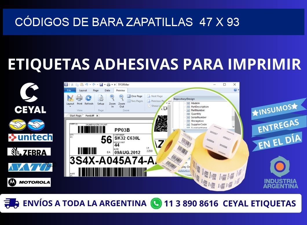 CÓDIGOS DE BARA ZAPATILLAS  47 x 93