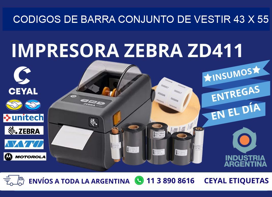 CODIGOS DE BARRA CONJUNTO DE VESTIR 43 x 55