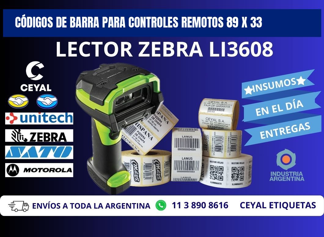 CÓDIGOS DE BARRA PARA CONTROLES REMOTOS 89 x 33
