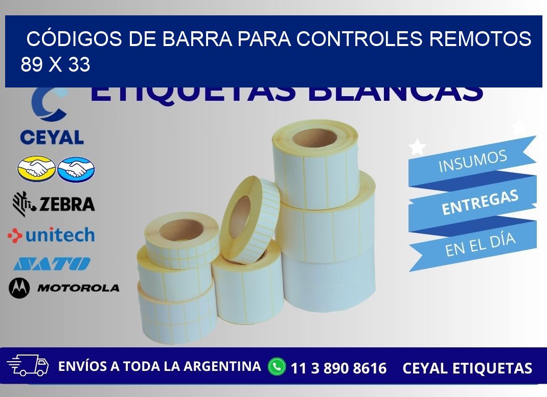 CÓDIGOS DE BARRA PARA CONTROLES REMOTOS 89 x 33
