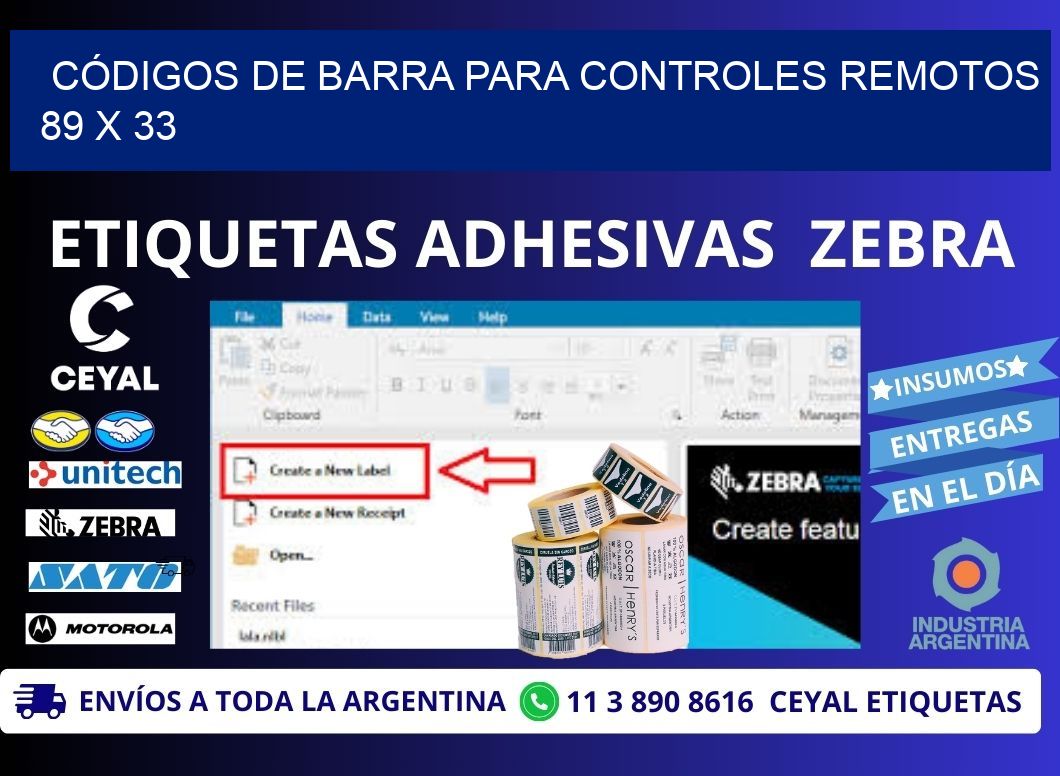 CÓDIGOS DE BARRA PARA CONTROLES REMOTOS 89 x 33