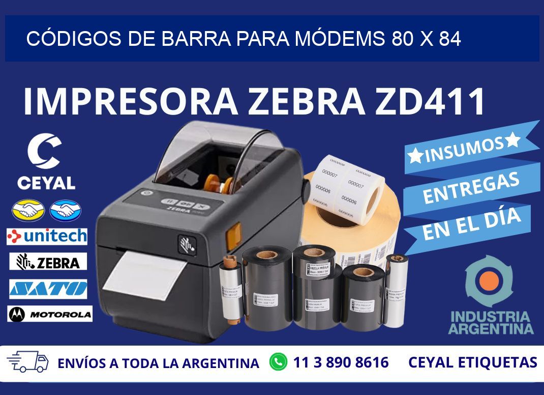 CÓDIGOS DE BARRA PARA MÓDEMS 80 x 84
