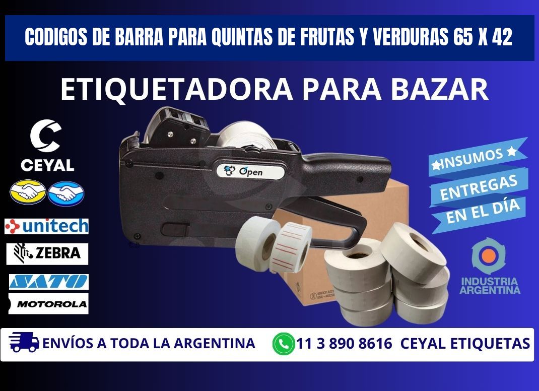 CODIGOS DE BARRA PARA QUINTAS DE FRUTAS Y VERDURAS 65 x 42