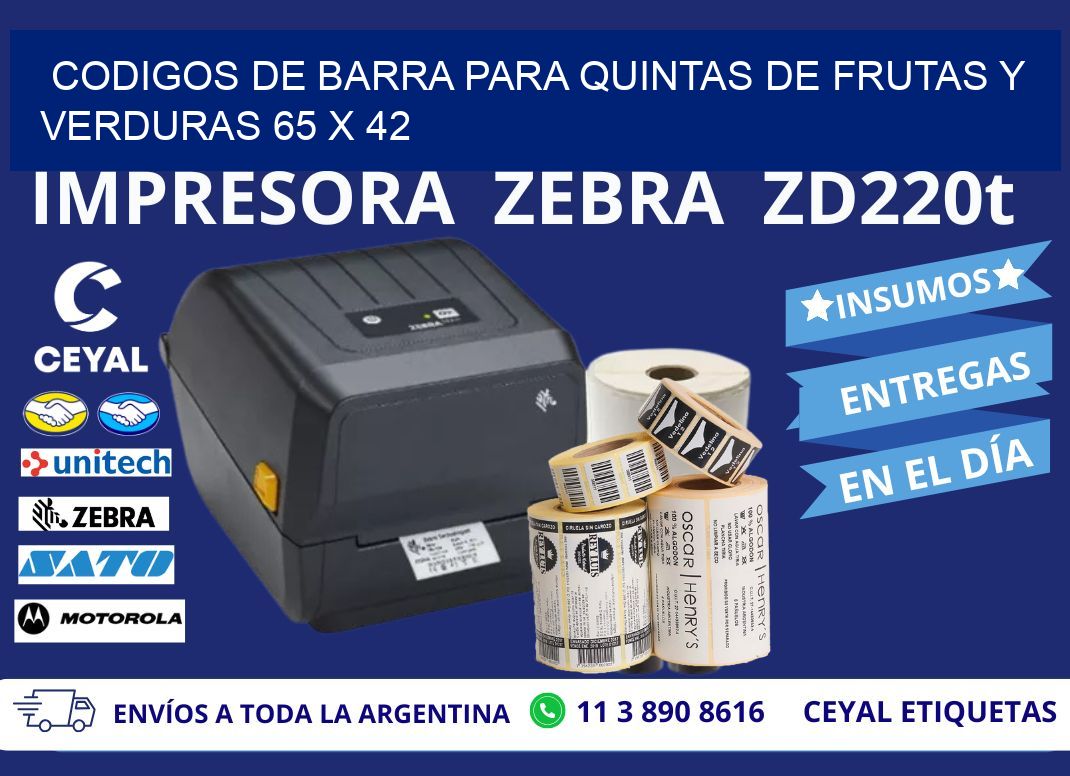 CODIGOS DE BARRA PARA QUINTAS DE FRUTAS Y VERDURAS 65 x 42