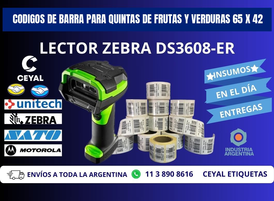 CODIGOS DE BARRA PARA QUINTAS DE FRUTAS Y VERDURAS 65 x 42