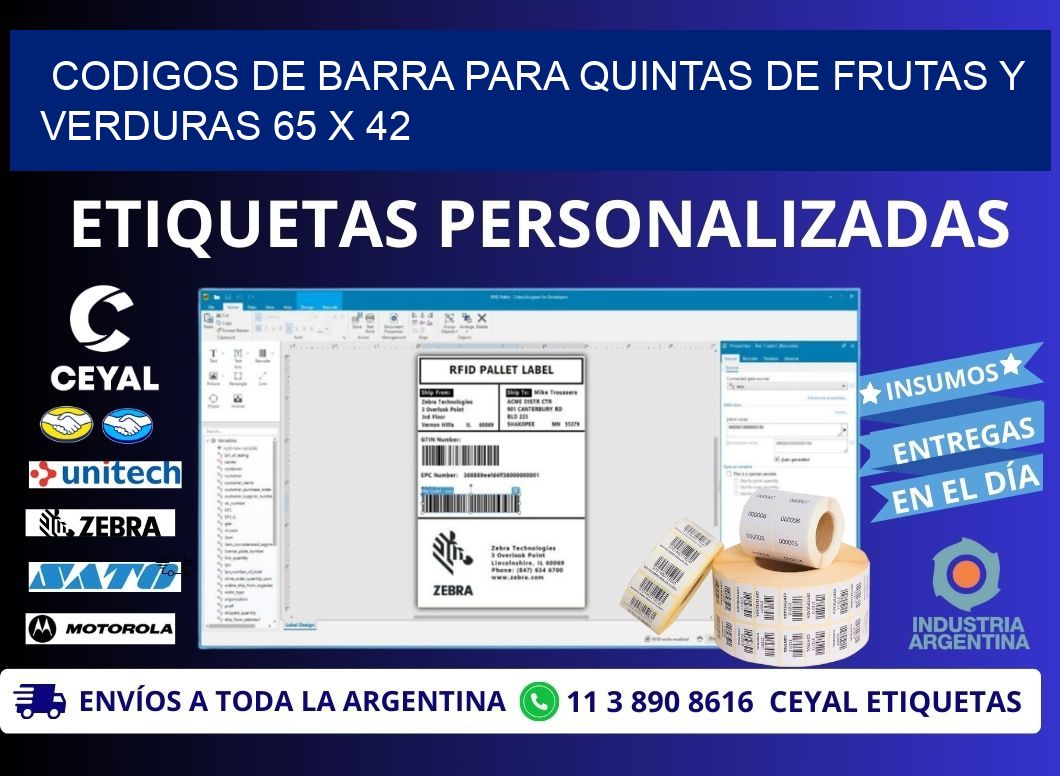 CODIGOS DE BARRA PARA QUINTAS DE FRUTAS Y VERDURAS 65 x 42