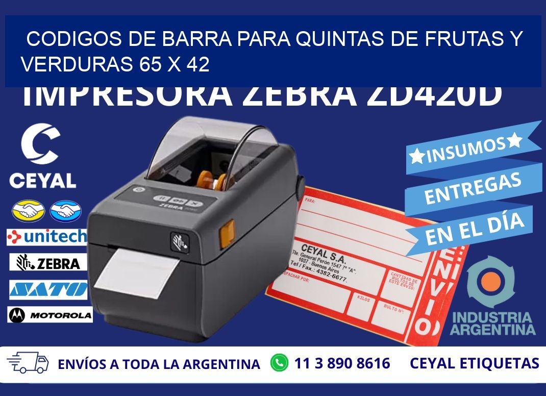 CODIGOS DE BARRA PARA QUINTAS DE FRUTAS Y VERDURAS 65 x 42