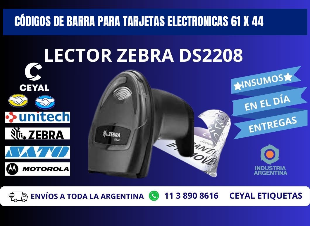 CÓDIGOS DE BARRA PARA TARJETAS ELECTRONICAS 61 x 44