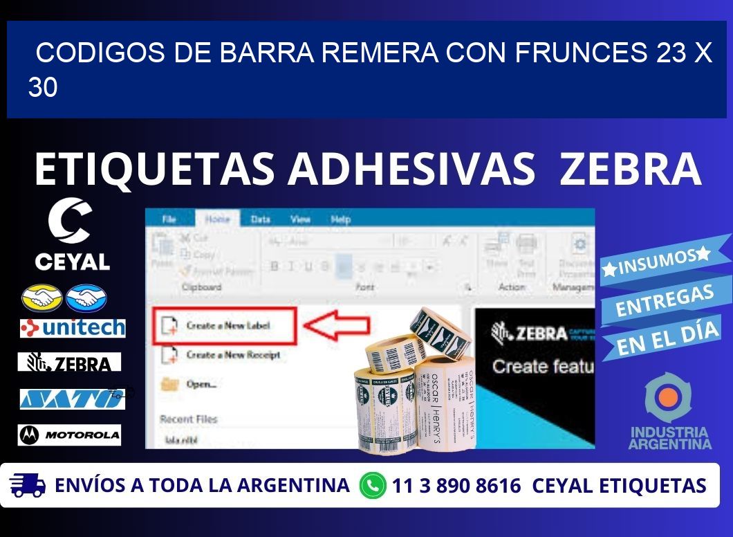 CODIGOS DE BARRA REMERA CON FRUNCES 23 x 30