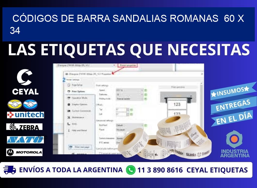 CÓDIGOS DE BARRA SANDALIAS ROMANAS  60 x 34