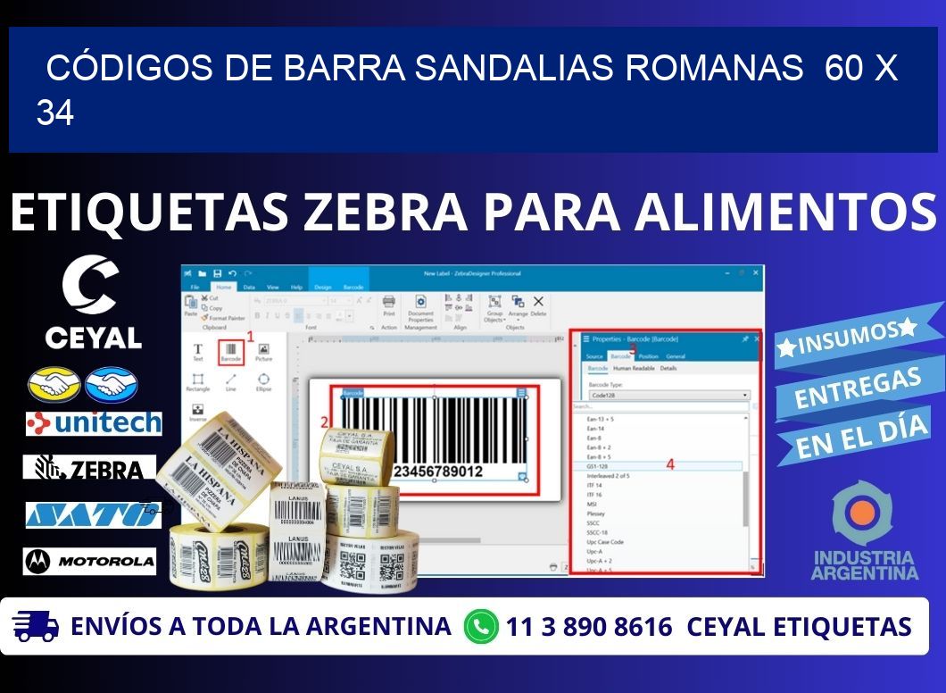 CÓDIGOS DE BARRA SANDALIAS ROMANAS  60 x 34