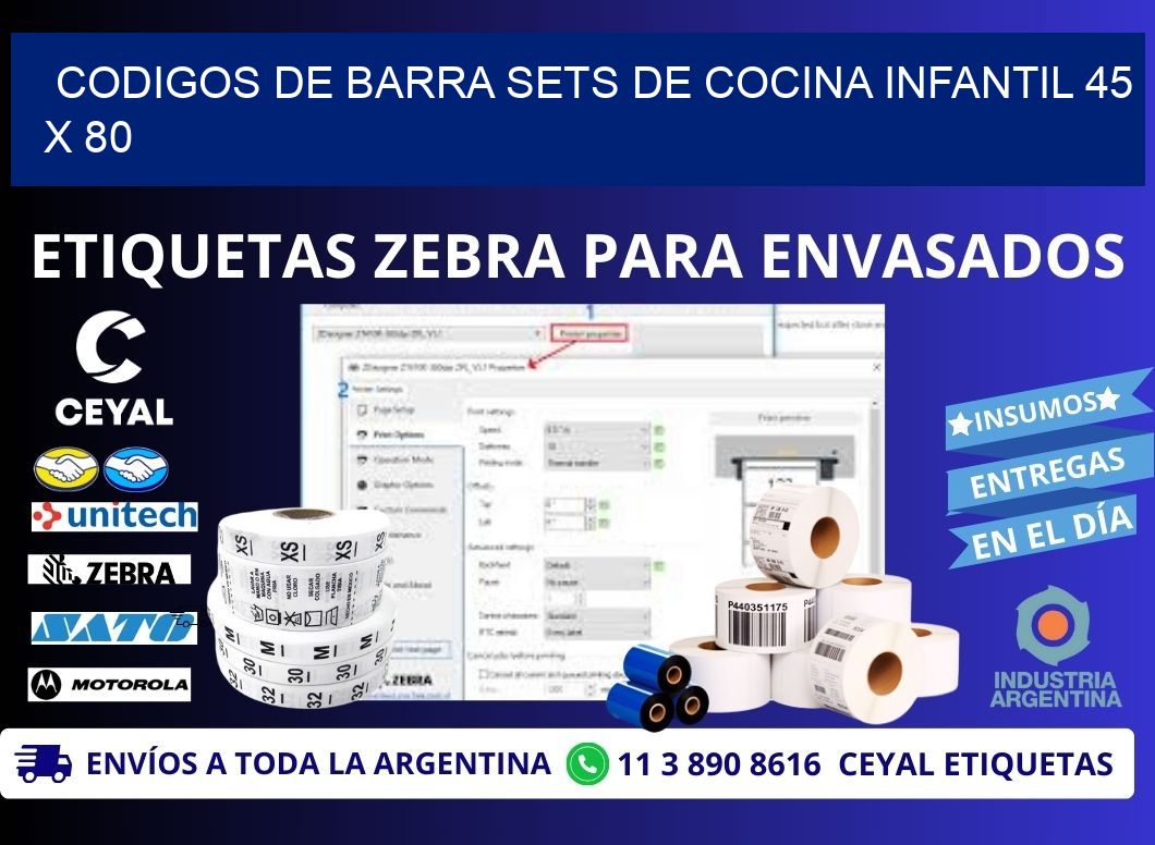 CODIGOS DE BARRA SETS DE COCINA INFANTIL 45 x 80