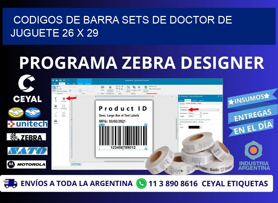 CODIGOS DE BARRA SETS DE DOCTOR DE JUGUETE 26 x 29