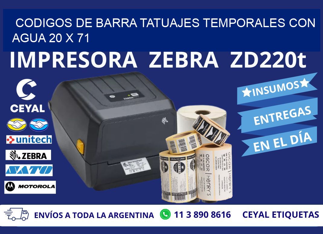 CODIGOS DE BARRA TATUAJES TEMPORALES CON AGUA 20 x 71