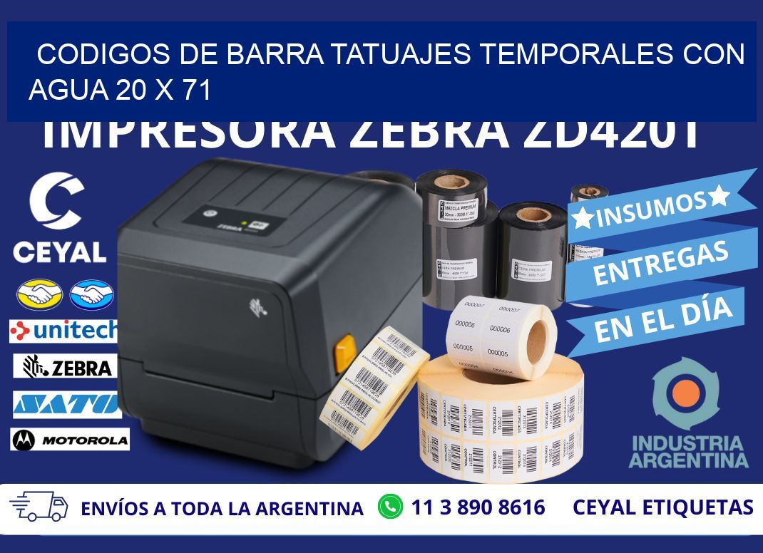 CODIGOS DE BARRA TATUAJES TEMPORALES CON AGUA 20 x 71