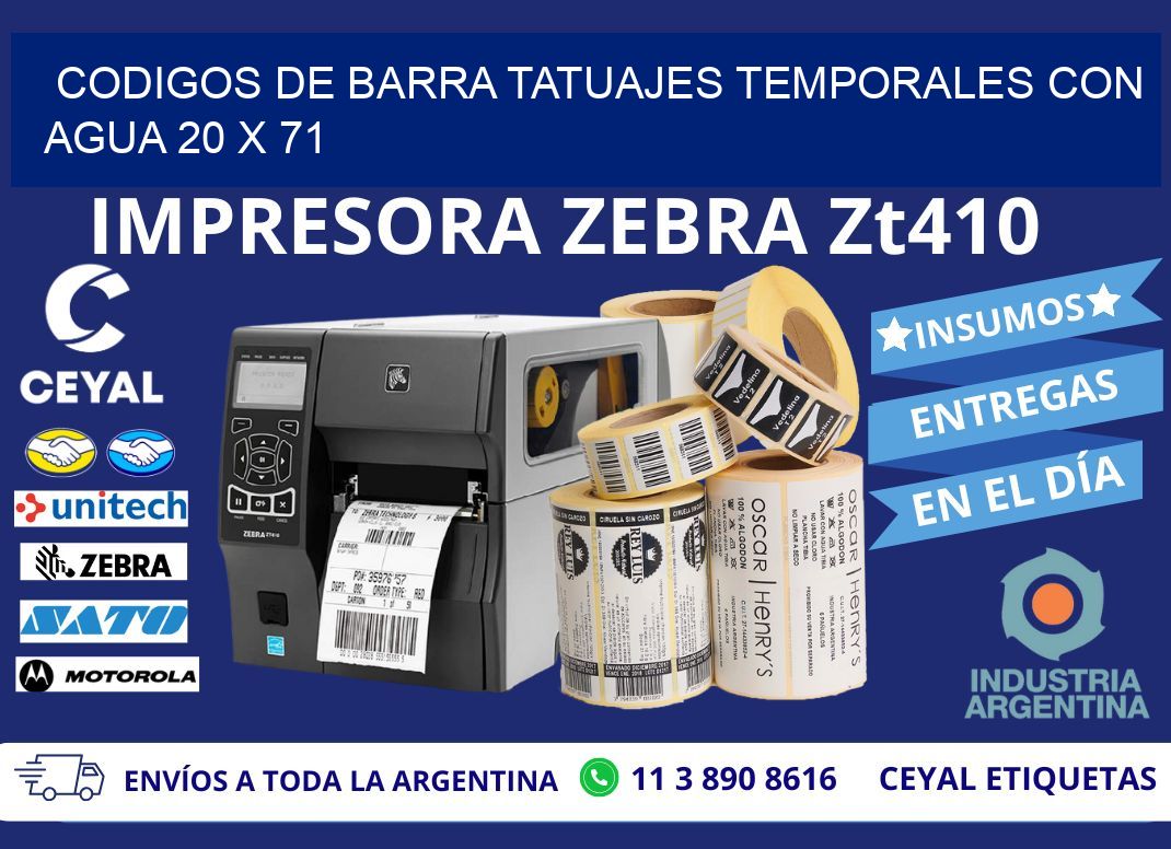 CODIGOS DE BARRA TATUAJES TEMPORALES CON AGUA 20 x 71