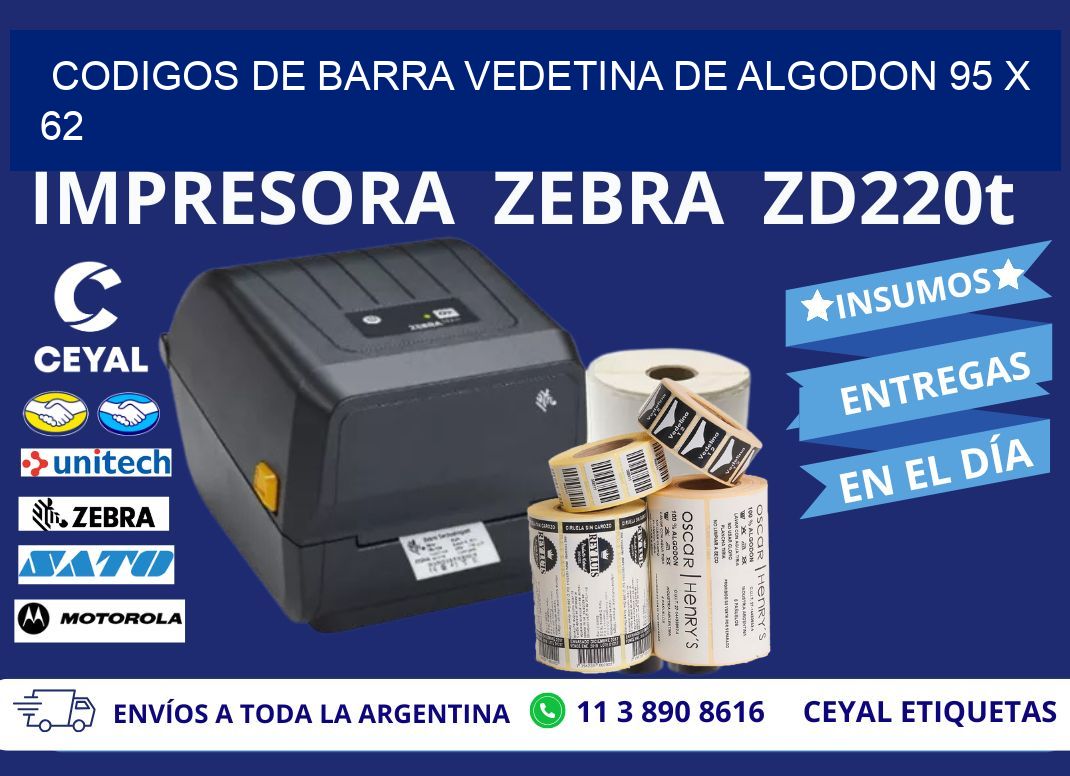 CODIGOS DE BARRA VEDETINA DE ALGODON 95 x 62