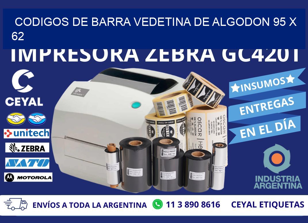 CODIGOS DE BARRA VEDETINA DE ALGODON 95 x 62