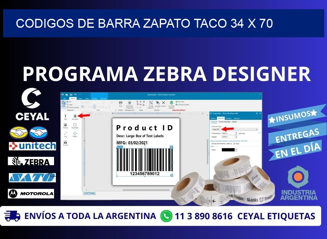 CODIGOS DE BARRA ZAPATO TACO 34 x 70