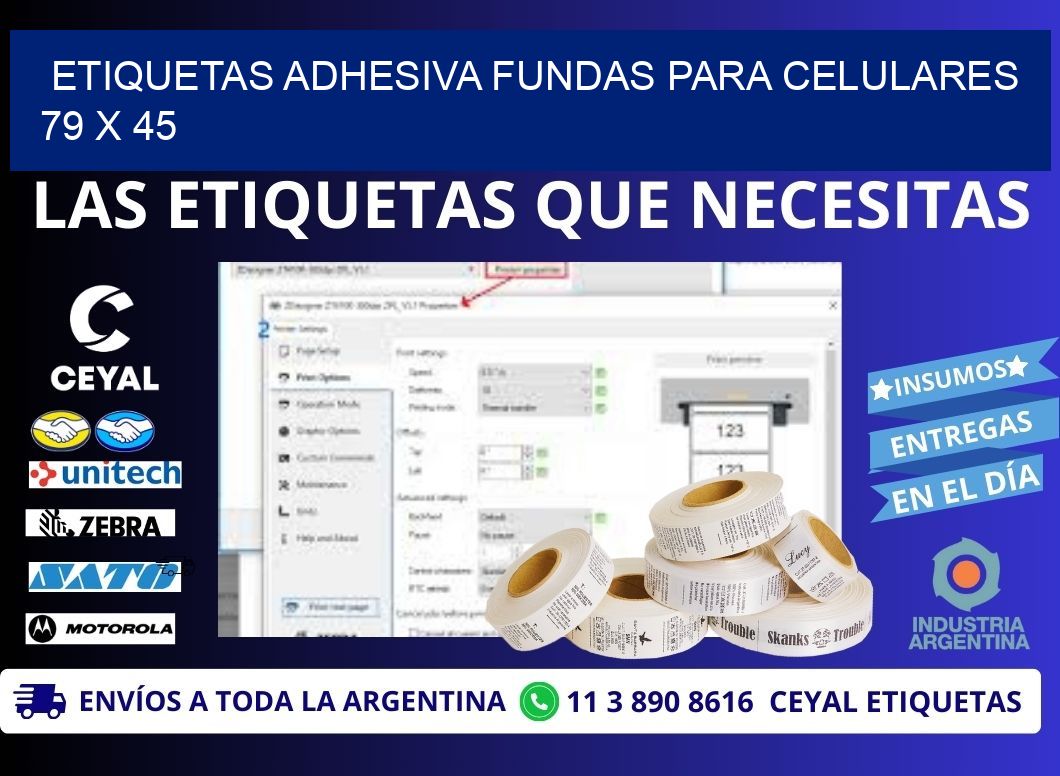 ETIQUETAS ADHESIVA FUNDAS PARA CELULARES 79 x 45