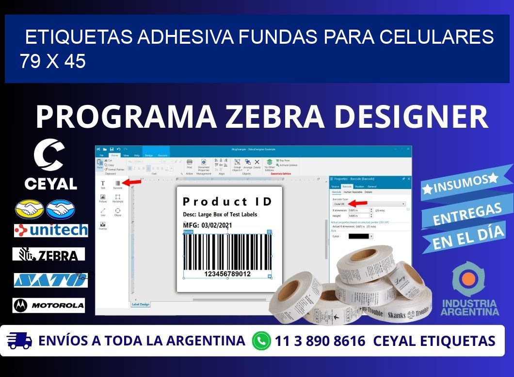 ETIQUETAS ADHESIVA FUNDAS PARA CELULARES 79 x 45