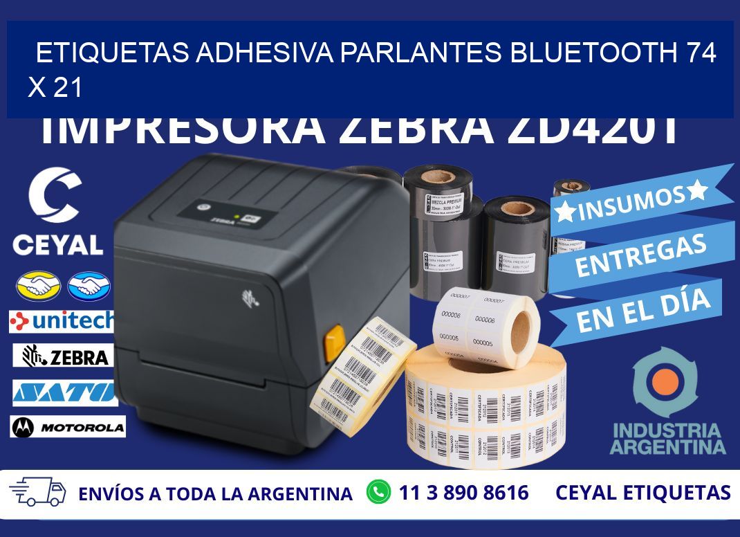 ETIQUETAS ADHESIVA PARLANTES BLUETOOTH 74 x 21