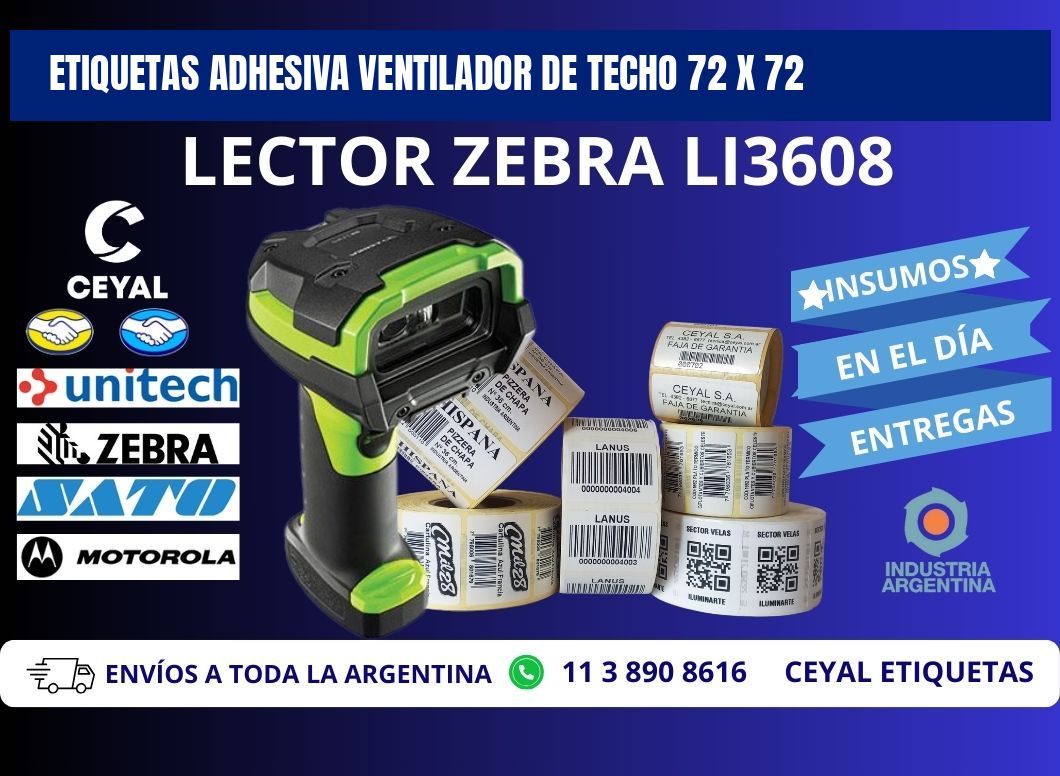 ETIQUETAS ADHESIVA VENTILADOR DE TECHO 72 x 72