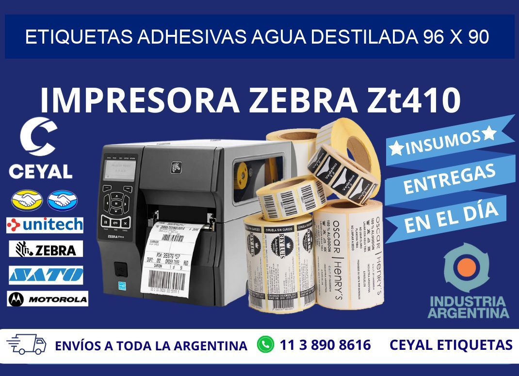 ETIQUETAS ADHESIVAS AGUA DESTILADA 96 x 90