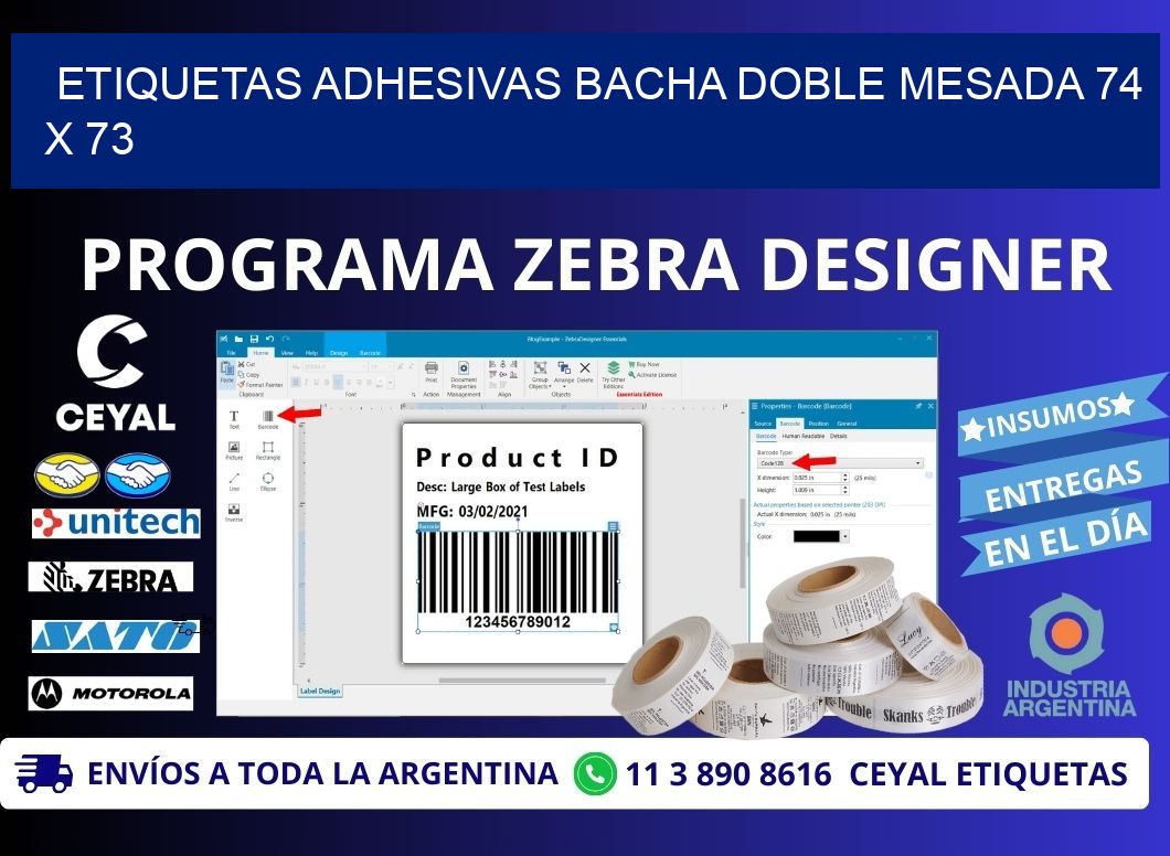 ETIQUETAS ADHESIVAS BACHA DOBLE MESADA 74 x 73