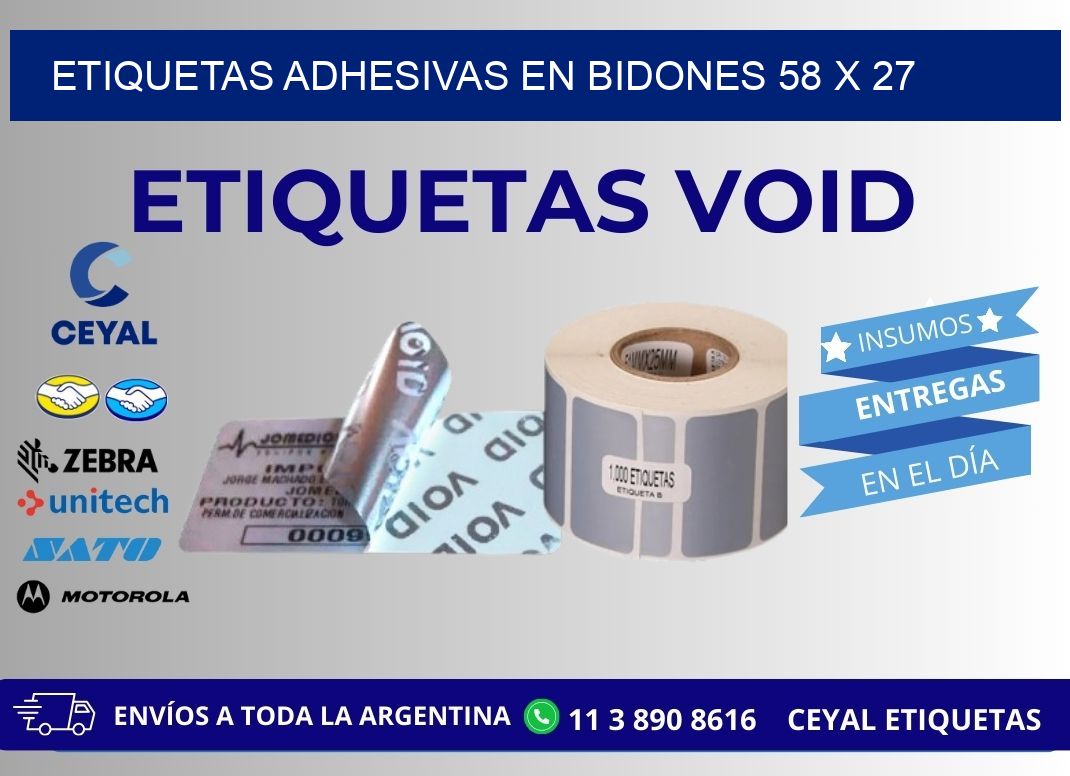ETIQUETAS ADHESIVAS EN BIDONES 58 x 27