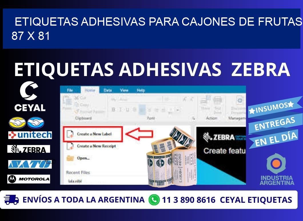 ETIQUETAS ADHESIVAS PARA CAJONES DE FRUTAS 87 x 81