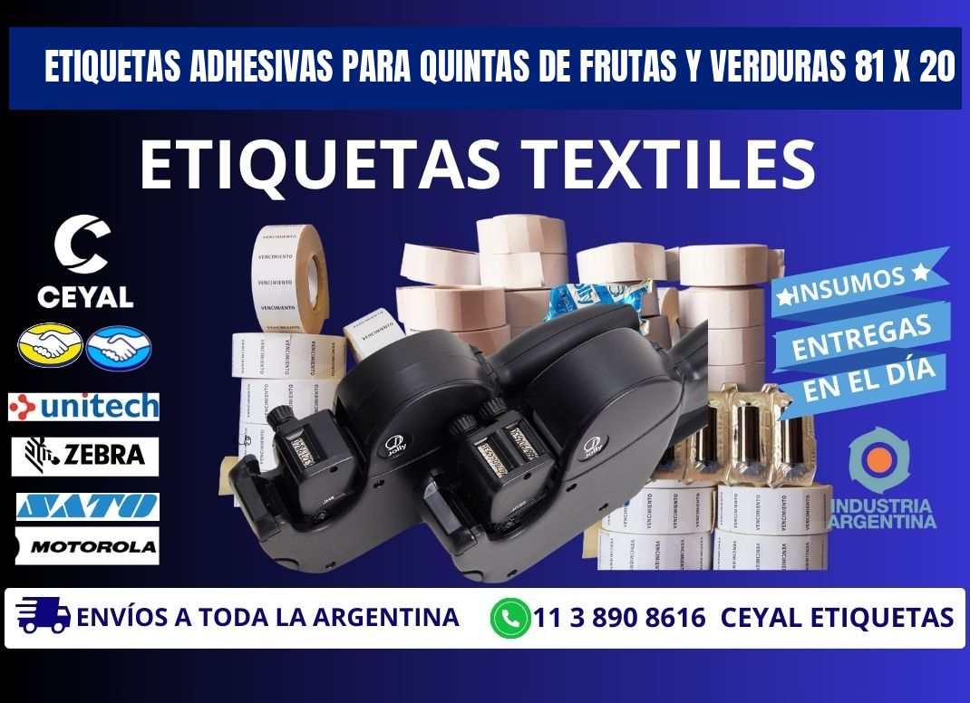 ETIQUETAS ADHESIVAS PARA QUINTAS DE FRUTAS Y VERDURAS 81 x 20