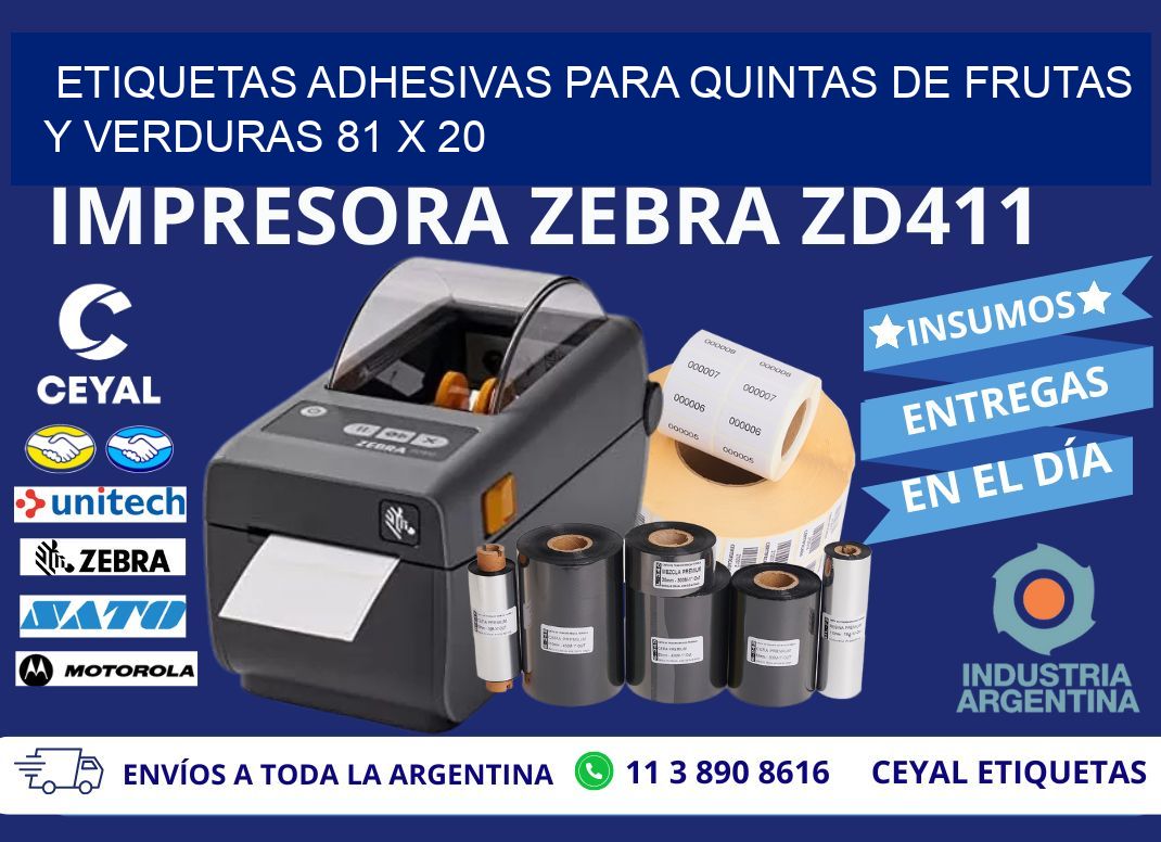 ETIQUETAS ADHESIVAS PARA QUINTAS DE FRUTAS Y VERDURAS 81 x 20