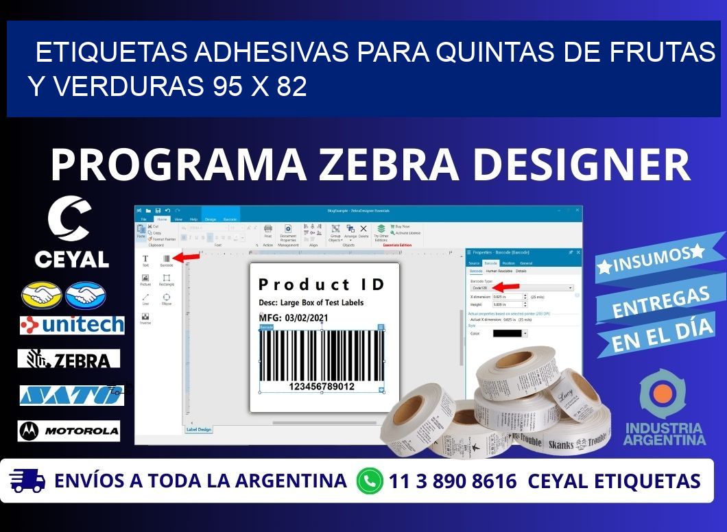ETIQUETAS ADHESIVAS PARA QUINTAS DE FRUTAS Y VERDURAS 95 x 82