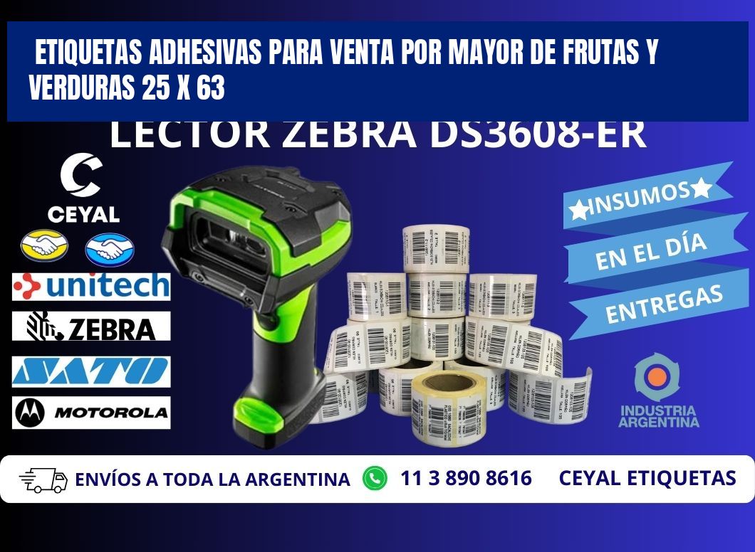 ETIQUETAS ADHESIVAS PARA VENTA POR MAYOR DE FRUTAS Y VERDURAS 25 x 63
