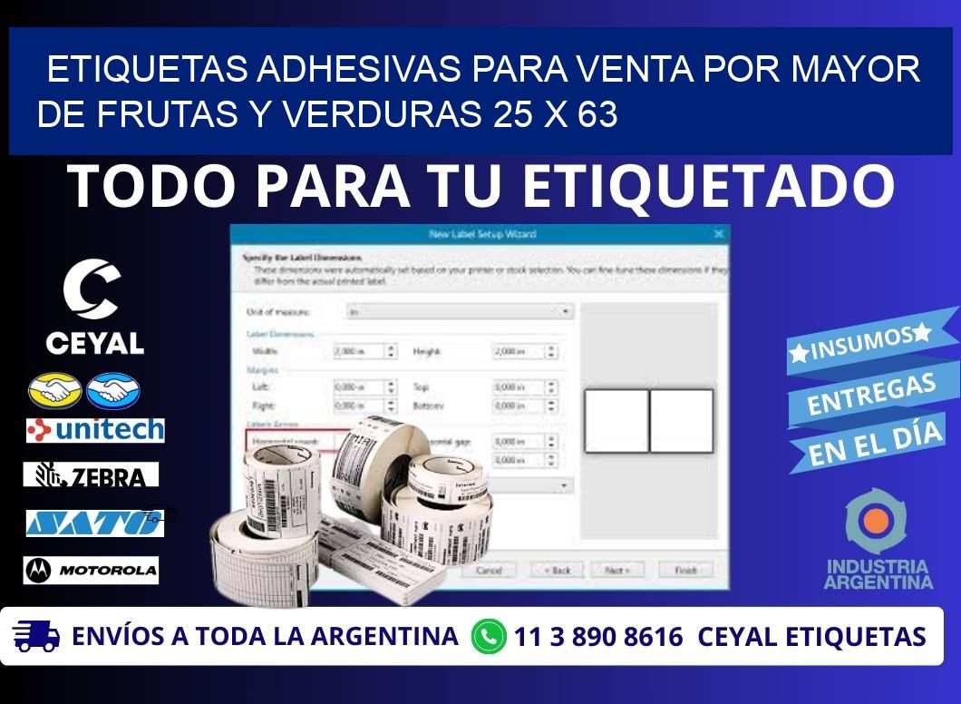 ETIQUETAS ADHESIVAS PARA VENTA POR MAYOR DE FRUTAS Y VERDURAS 25 x 63