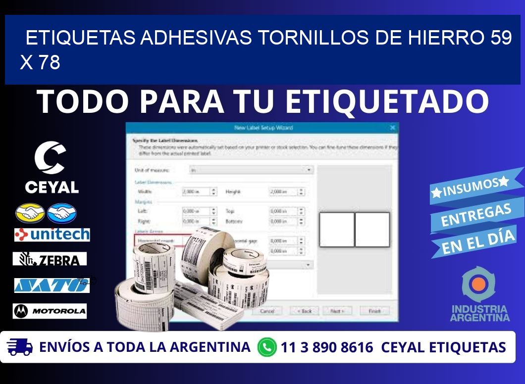 ETIQUETAS ADHESIVAS TORNILLOS DE HIERRO 59 x 78