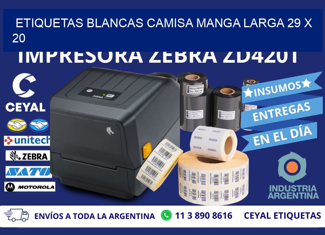 ETIQUETAS BLANCAS CAMISA MANGA LARGA 29 x 20