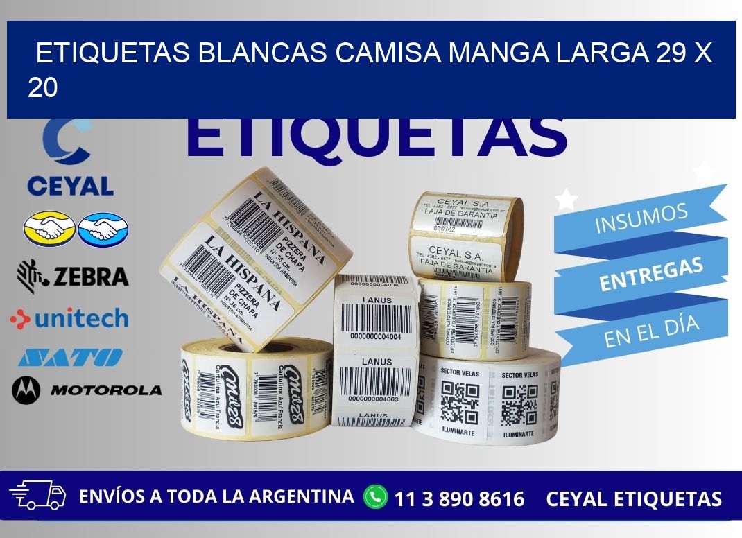ETIQUETAS BLANCAS CAMISA MANGA LARGA 29 x 20