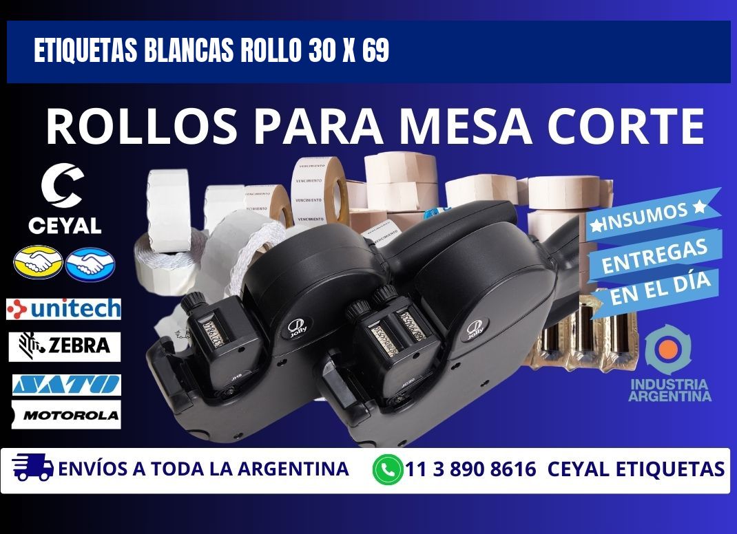 ETIQUETAS BLANCAS ROLLO 30 x 69