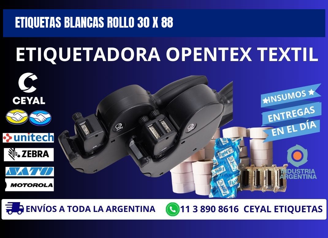 ETIQUETAS BLANCAS ROLLO 30 x 88